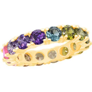 Classic Women's Gold Plated Rainbow CZ Band Ring - W-2117