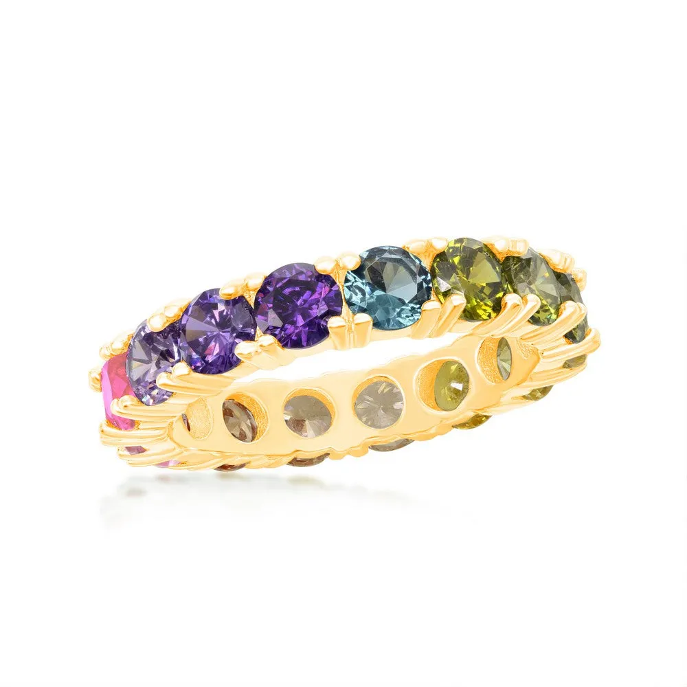Classic Women's Gold Plated Rainbow CZ Band Ring - W-2117