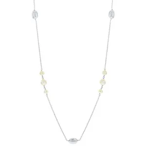Classic Women's Necklace - Sterling Silver Round FWP with Shiny Oval Beads | M-5448