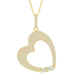 Classic Women's Pendant - Sterling Silver Gold Large Micro Pave CZ Heart | K-7999