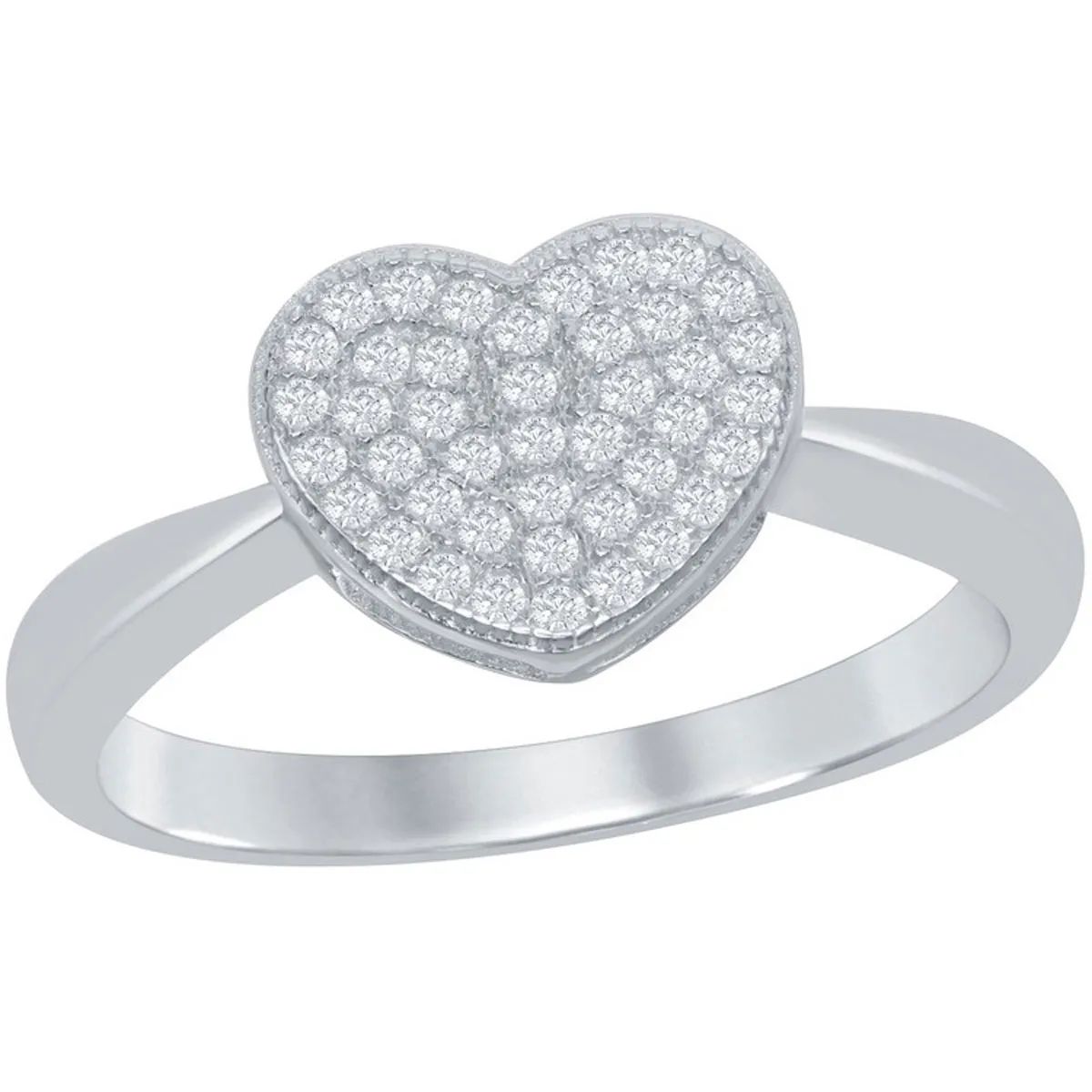 Classic Women's Silver Micro Pave CZ Heart Ring - W-9621