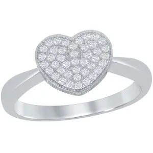 Classic Women's Silver Micro Pave CZ Heart Ring - W-9621