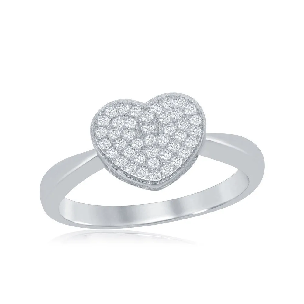 Classic Women's Silver Micro Pave CZ Heart Ring - W-9621