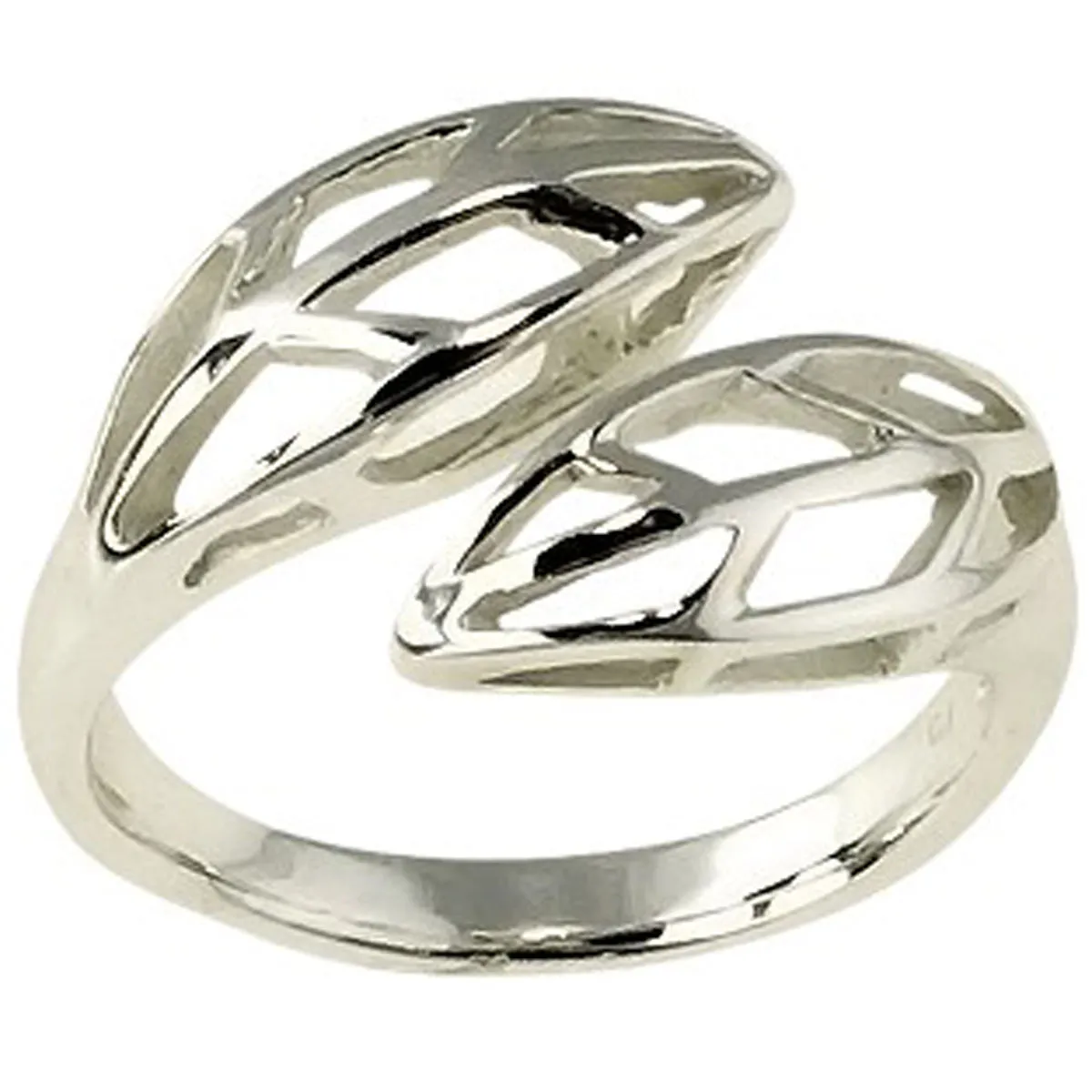 Classic Women's Silver Shiny Leaves Design Ring - W-9015