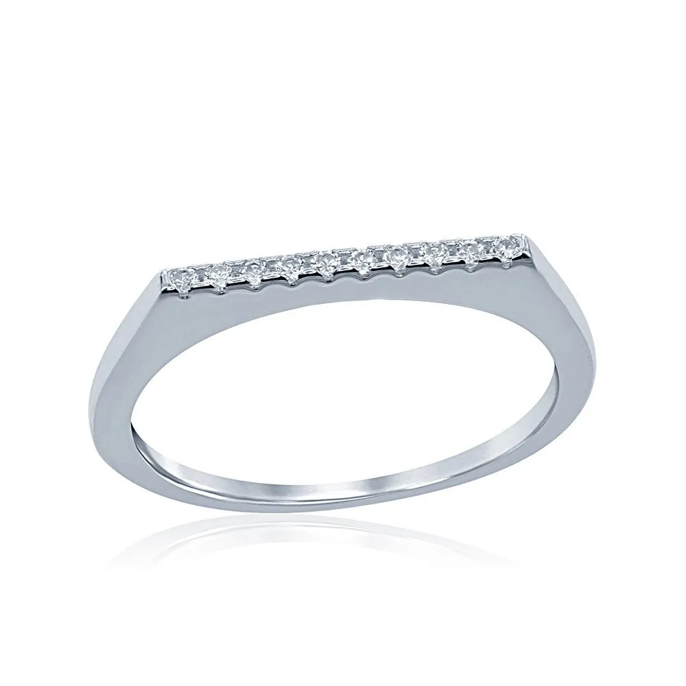 Classic Women's Silver Shiny Thin White CZ Ring - W-1478