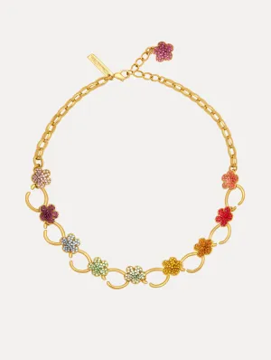 Crystal Flower O Chain-Link Necklace