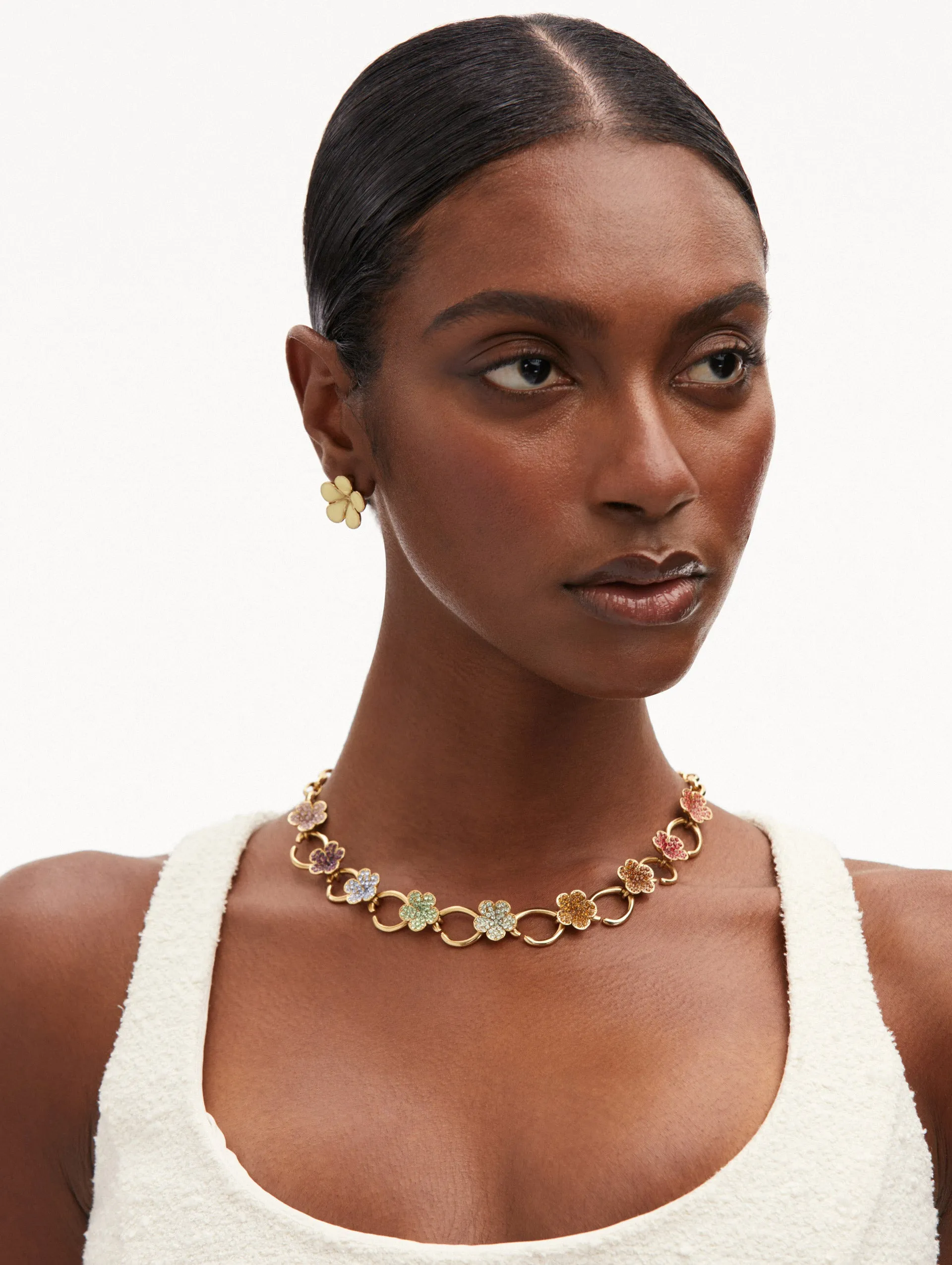Crystal Flower O Chain-Link Necklace