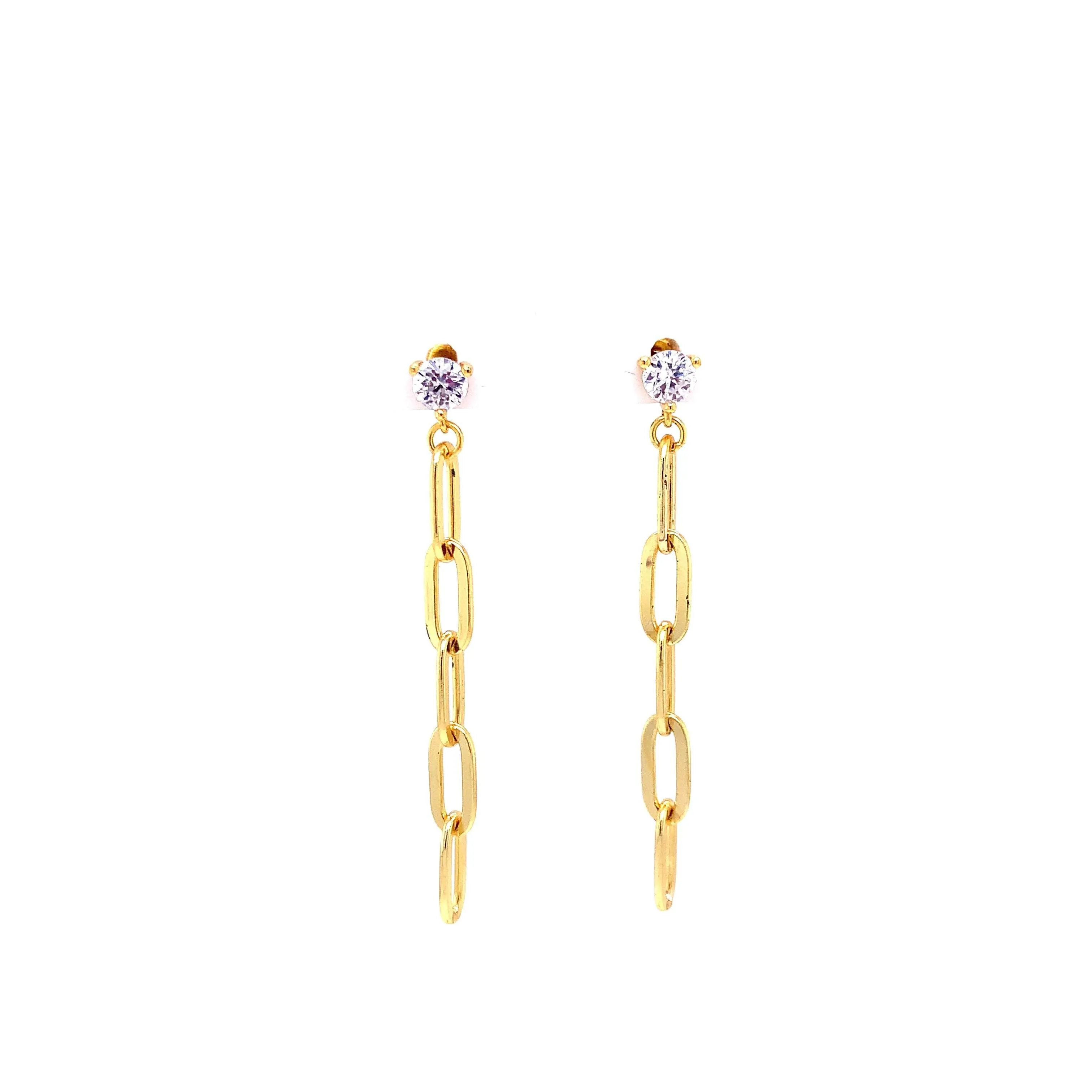 CZ Stud with Dangling Paperclip Link Earrings