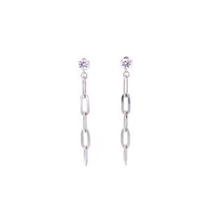 CZ Stud with Dangling Paperclip Link Earrings