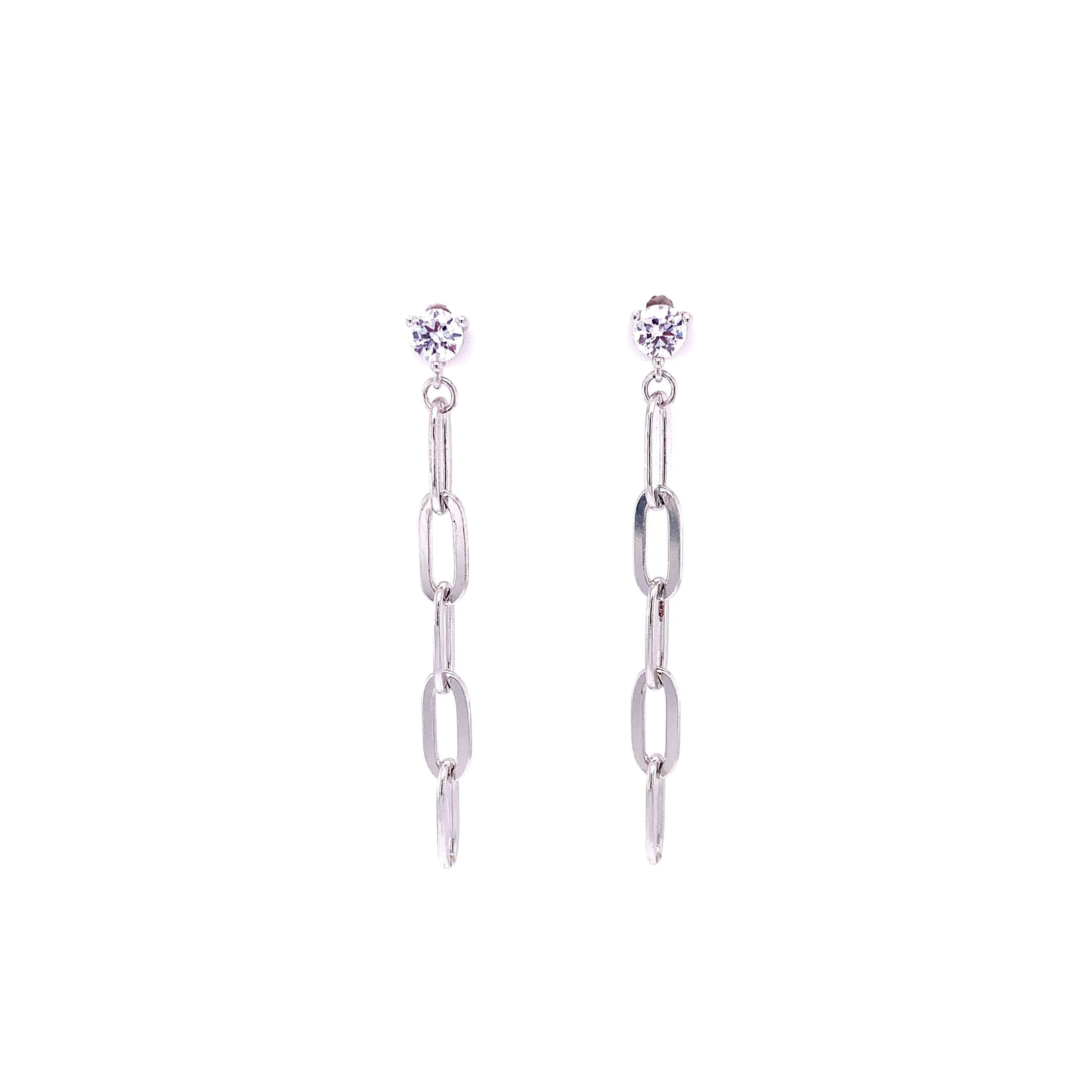 CZ Stud with Dangling Paperclip Link Earrings