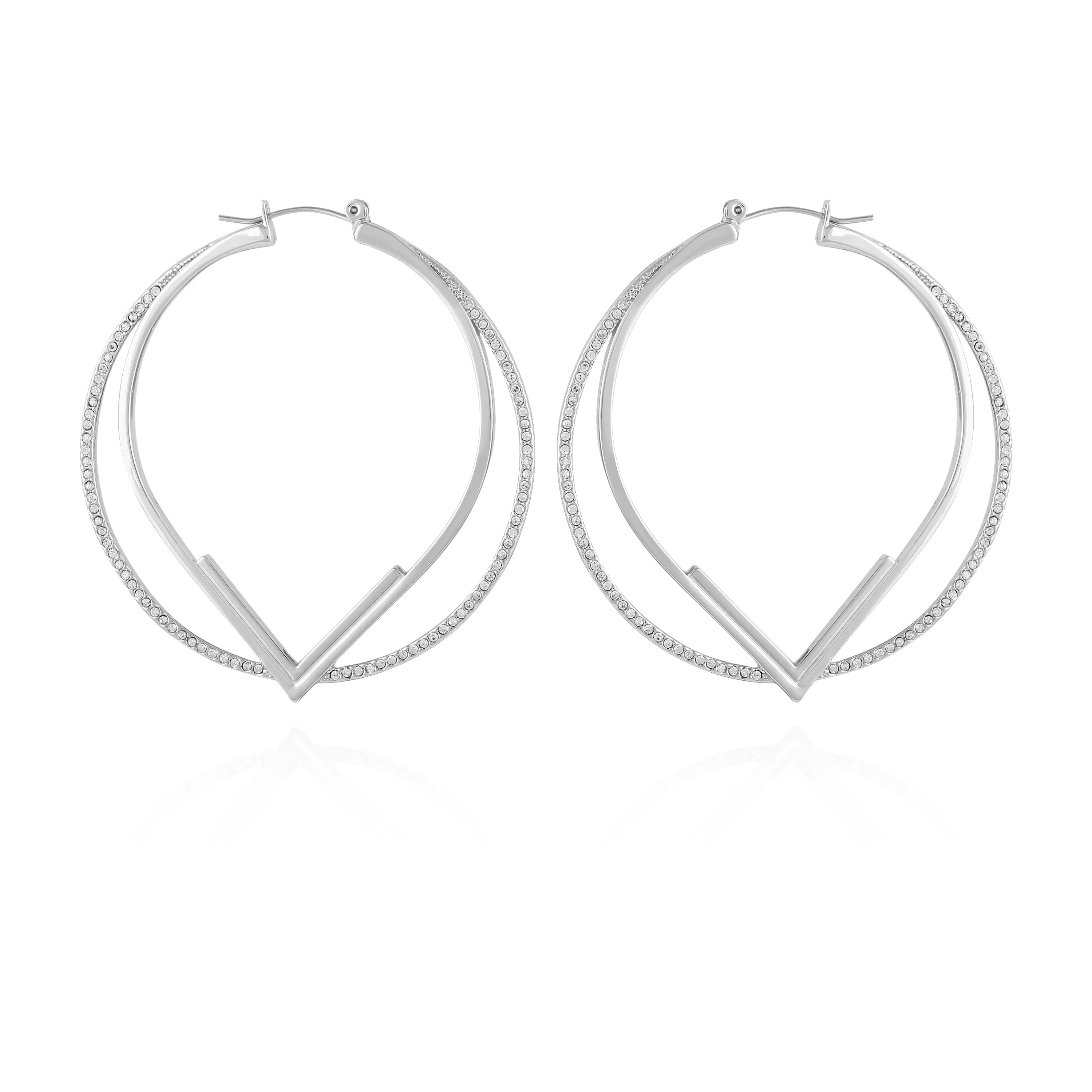 Double Hoop V Pave Earrings