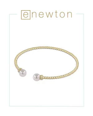 E Newton Classic Gold 2mm Bead Cuff - Pearl
