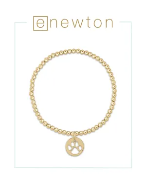 E Newton Classic Gold 3mm Bead Bracelet - Paw Print Gold Disc