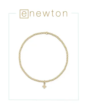 ENewton Classic Gold 2mm Bead Bracelet - Signature Cross Small Gold Charm