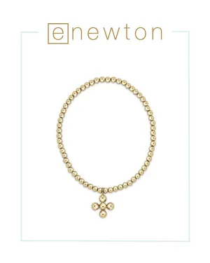 ENewton Classic Gold 3mm Bead Bracelet - Classic Beaded Signature Cross Gold Charm - 4mm Bead Gold