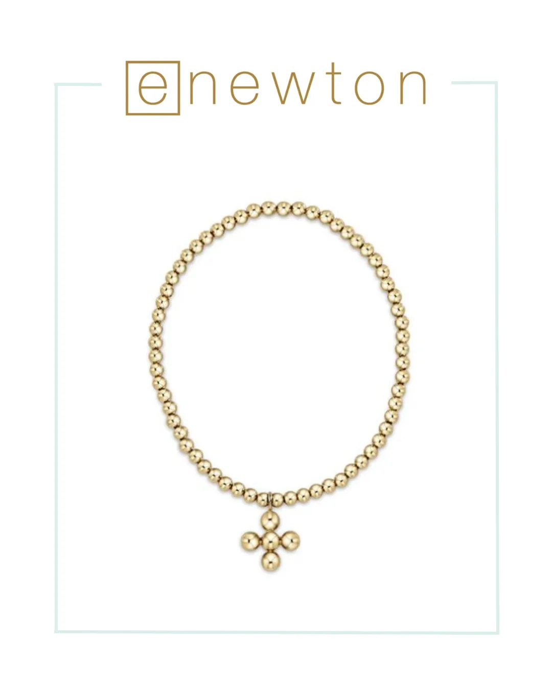 ENewton Classic Gold 3mm Bead Bracelet - Classic Beaded Signature Cross Gold Charm - 4mm Bead Gold