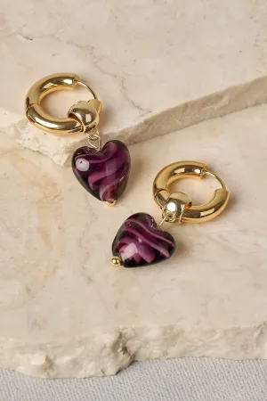 Glass Heart Drop Earrings - Multicolour