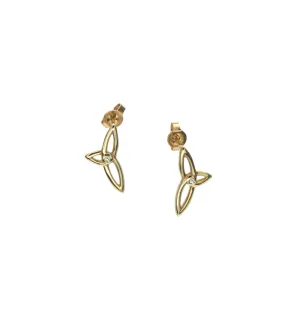 Gold Asymmetrical Trinity Post Earrings -Diamond