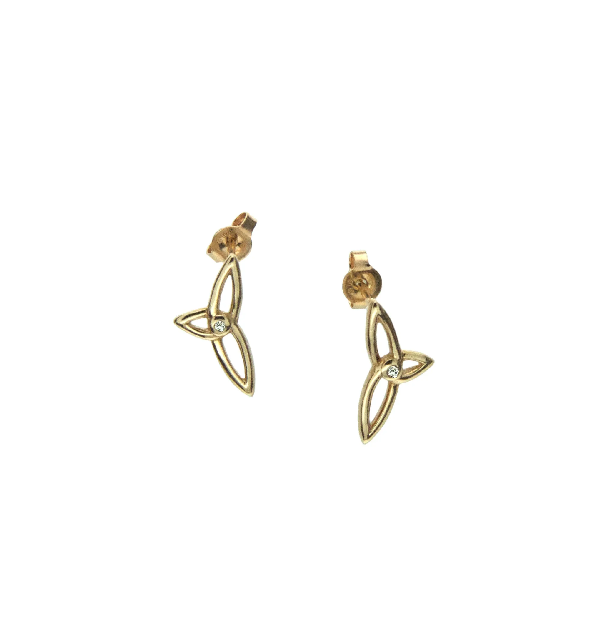 Gold Asymmetrical Trinity Post Earrings -Diamond