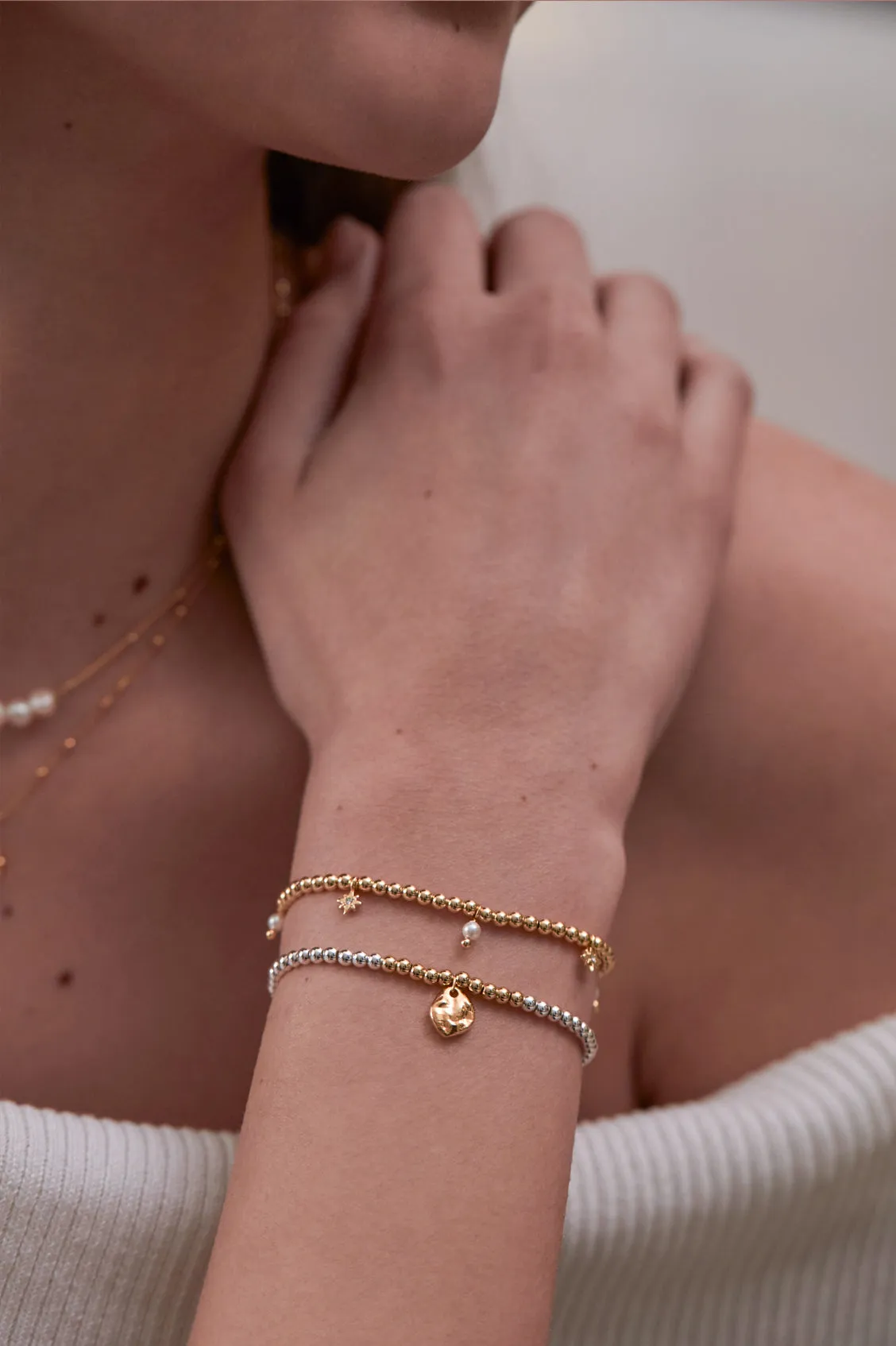 Hammered Charm Beaded Bracelet