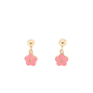 Hanging Pink Enamel Flower Earring