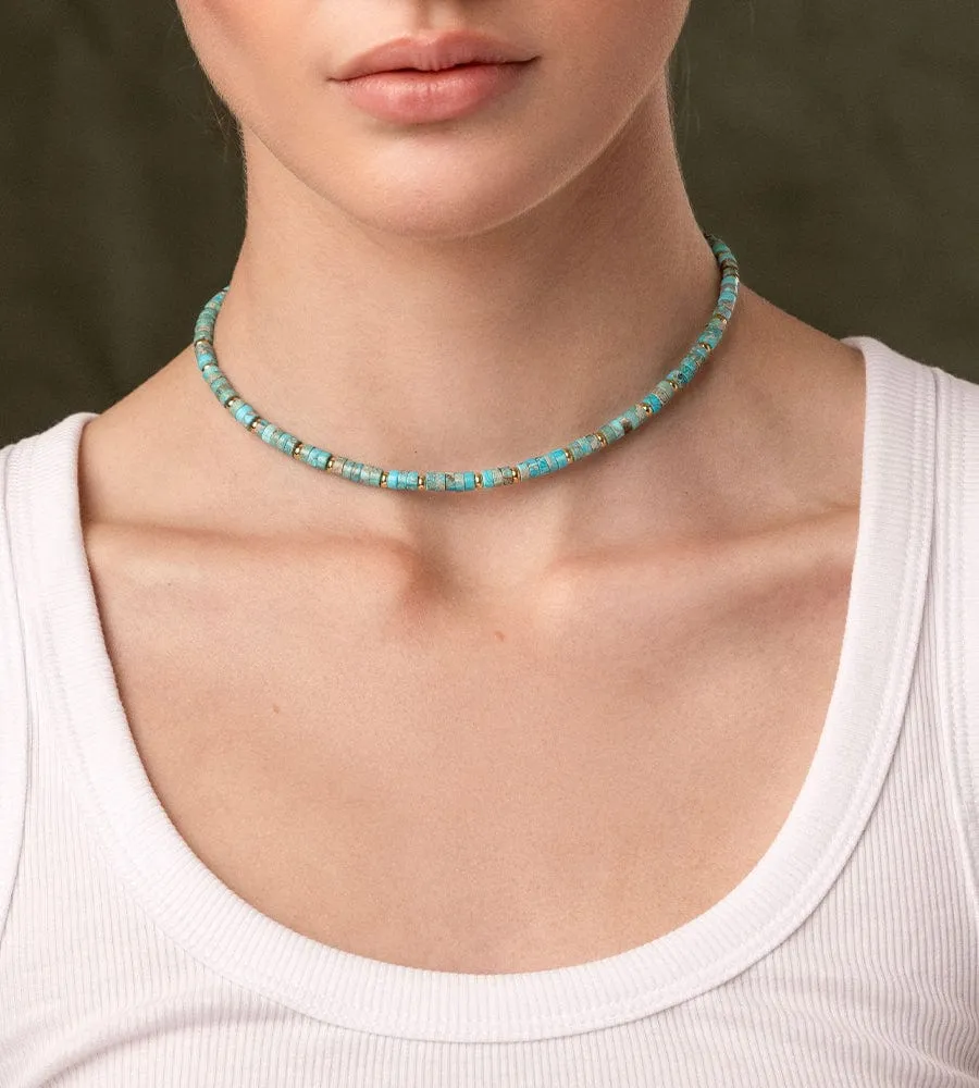 Heishi Turquoise Choker with Gold