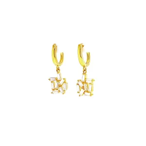 Huggie Earrings With Dangling Abstract Baguette Hanging Design