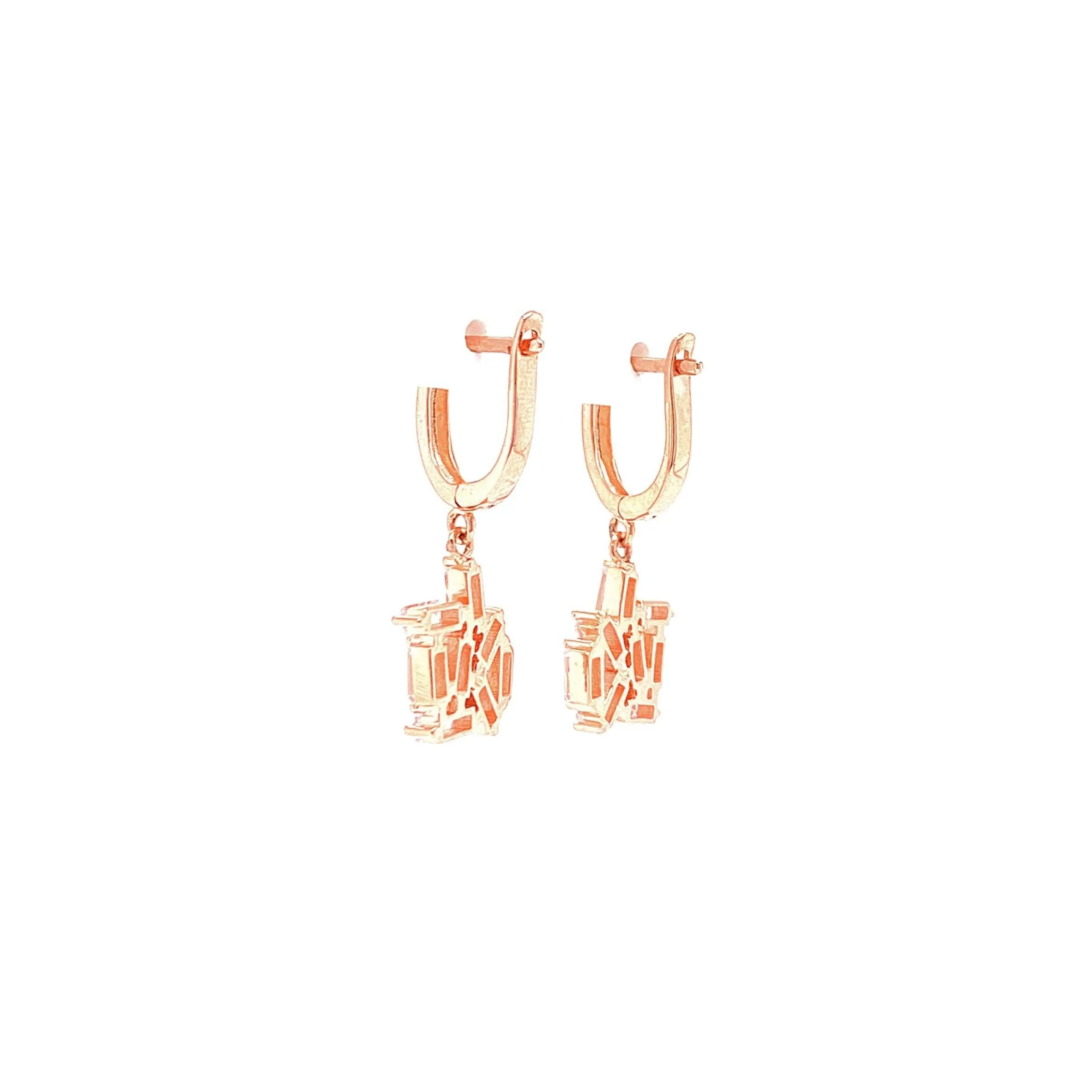 Huggie Earrings With Dangling Abstract Baguette Hanging Design