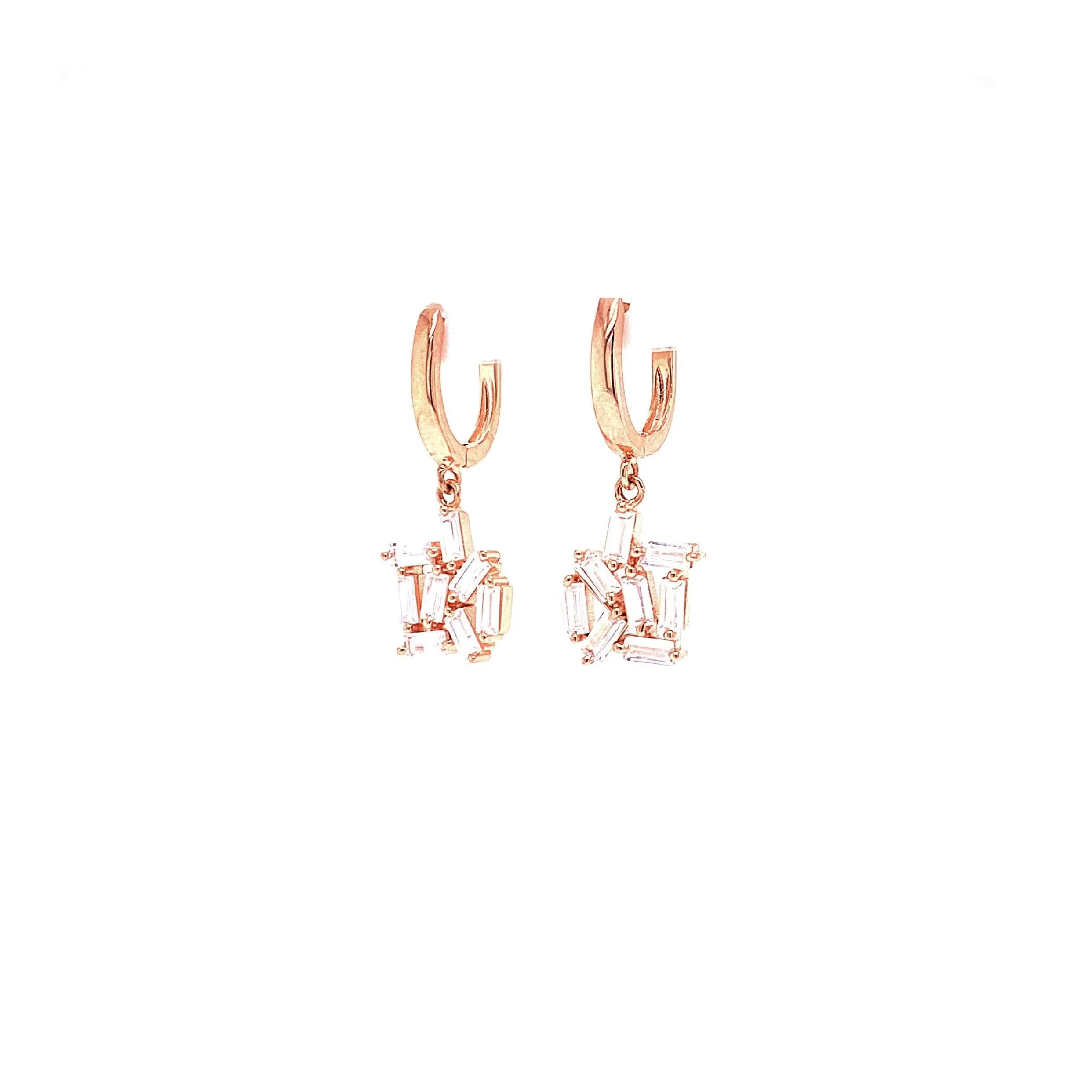 Huggie Earrings With Dangling Abstract Baguette Hanging Design