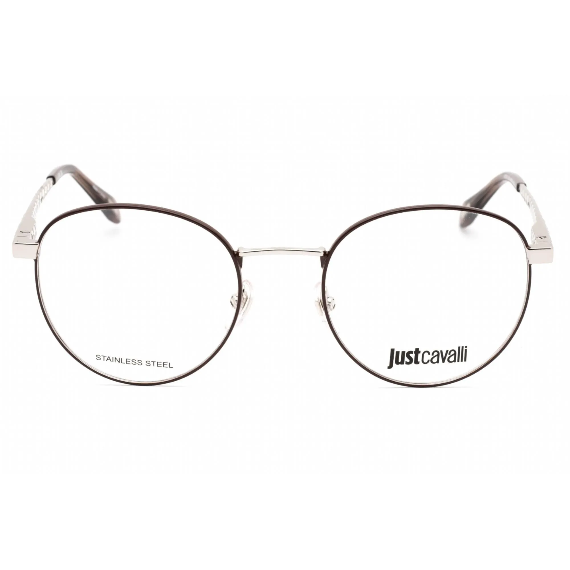 Just Cavalli Women's Eyeglasses - Shiny Palladium Metal Round Frame | VJC017 0A75
