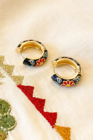 L.A. Black Floral Enamel Hoop Earrings