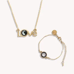 Luna Love Necklace and Satellite Bracelet in Gold Bundle