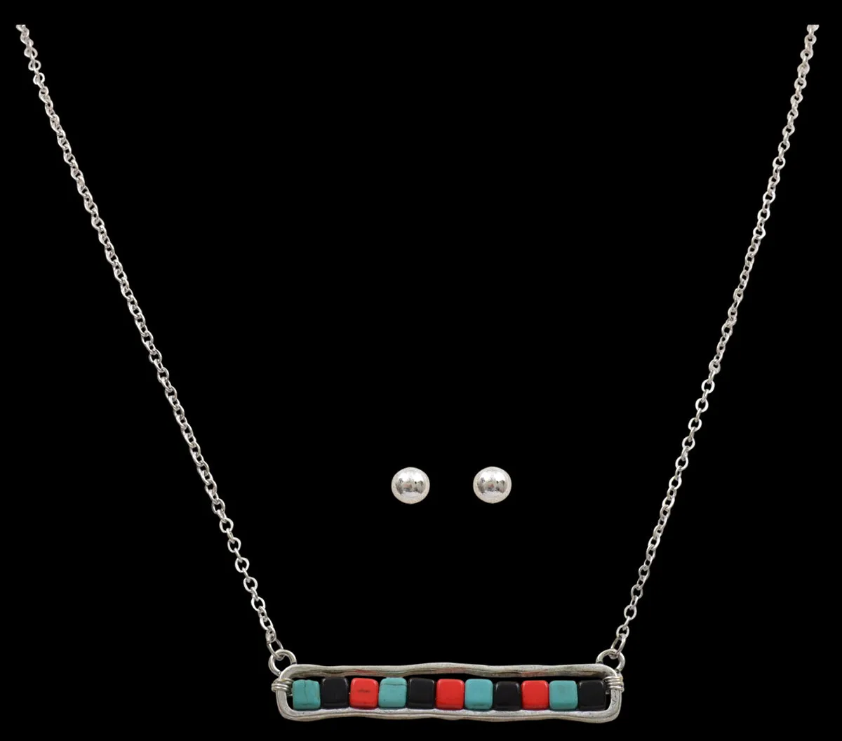 M&F DEN1005MT Antiqued Silver Earrings & Necklace Set