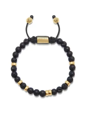 Men's Beaded Bracelet with Lava Stone and Gold