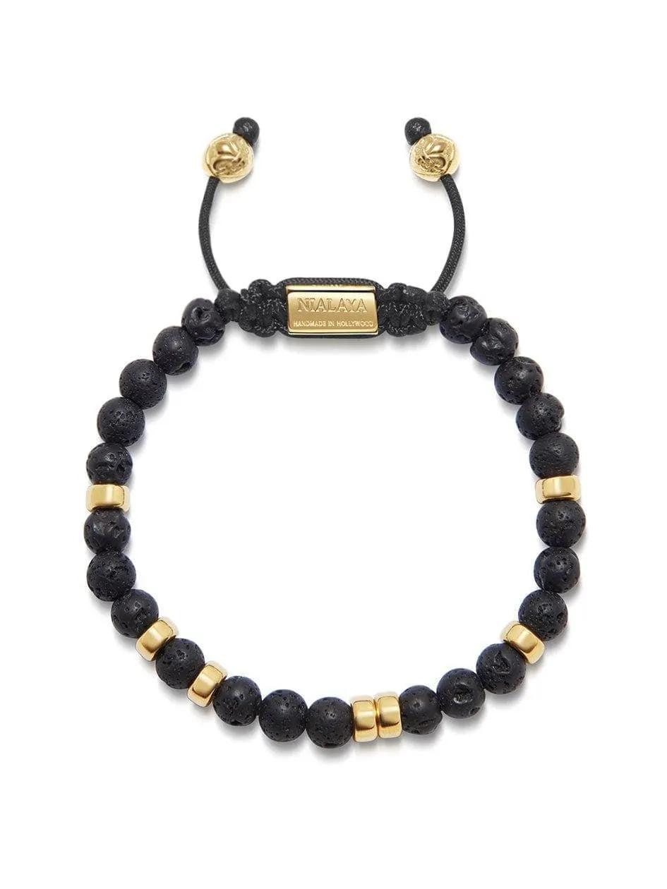 Men's Beaded Bracelet with Lava Stone and Gold