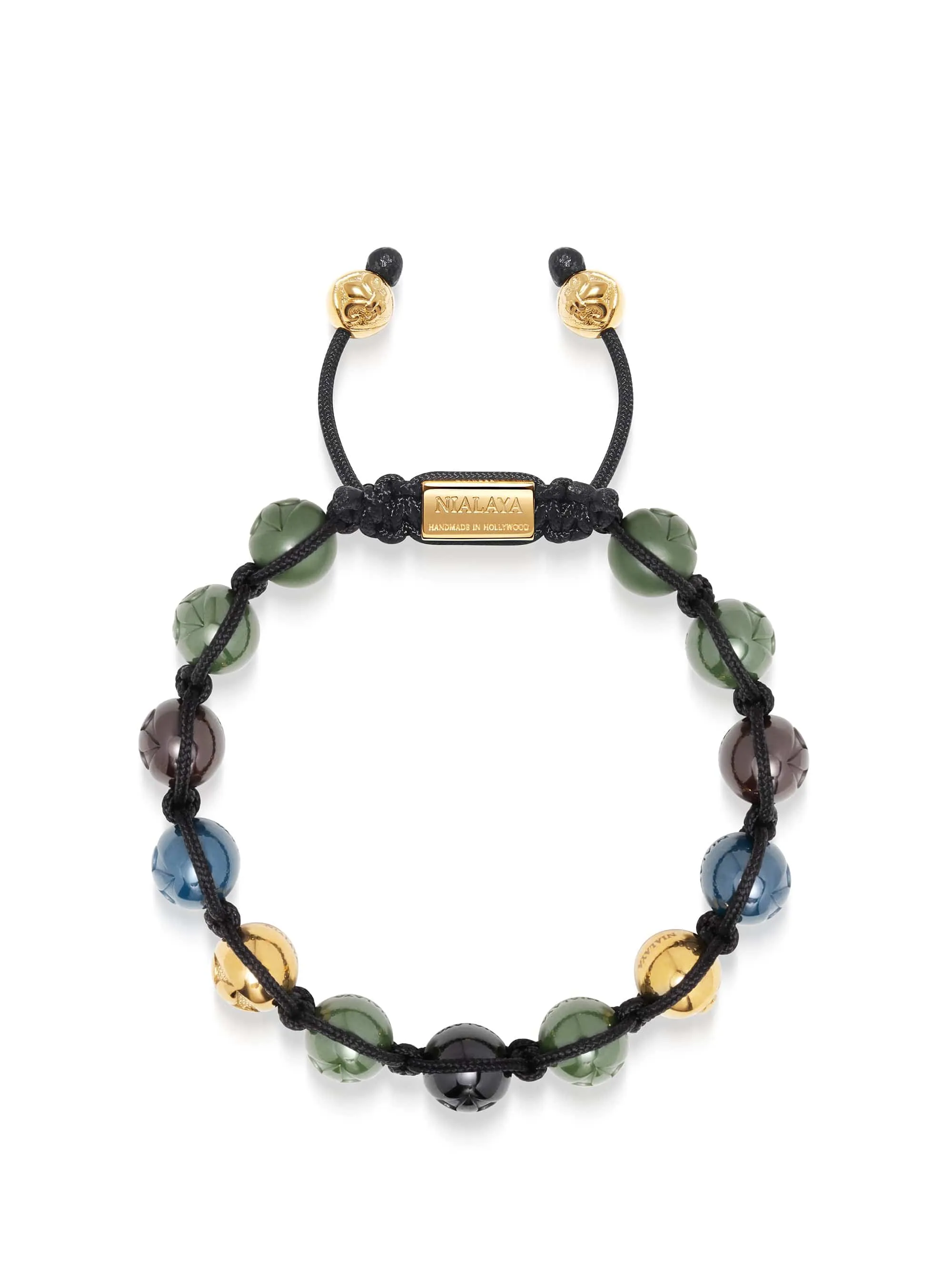 Men's Beaded Bracelet with Multicolored Ceramic & Gold Balls