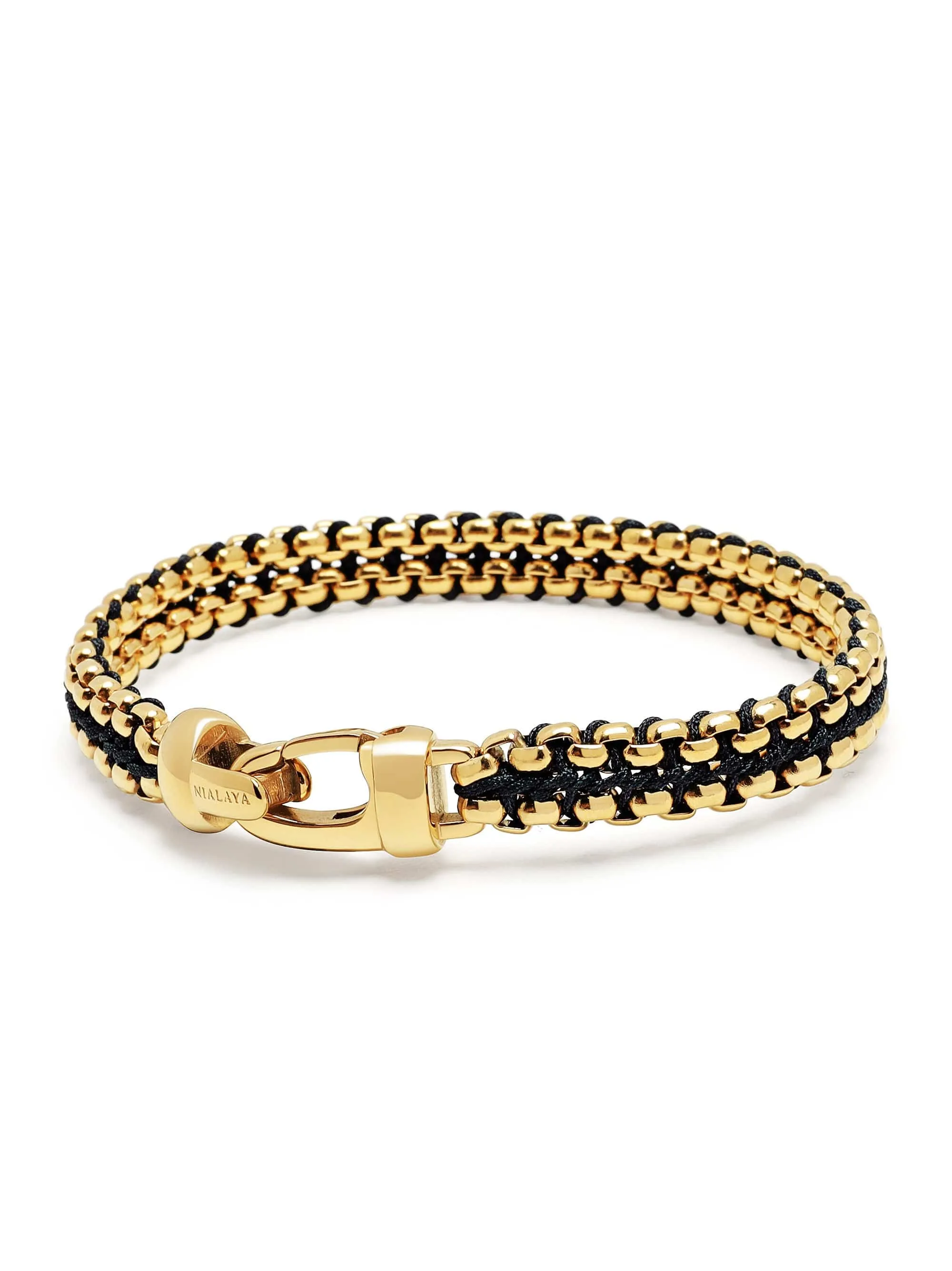 Men's Black Woven 8mm Box Chain Bracelet in Gold