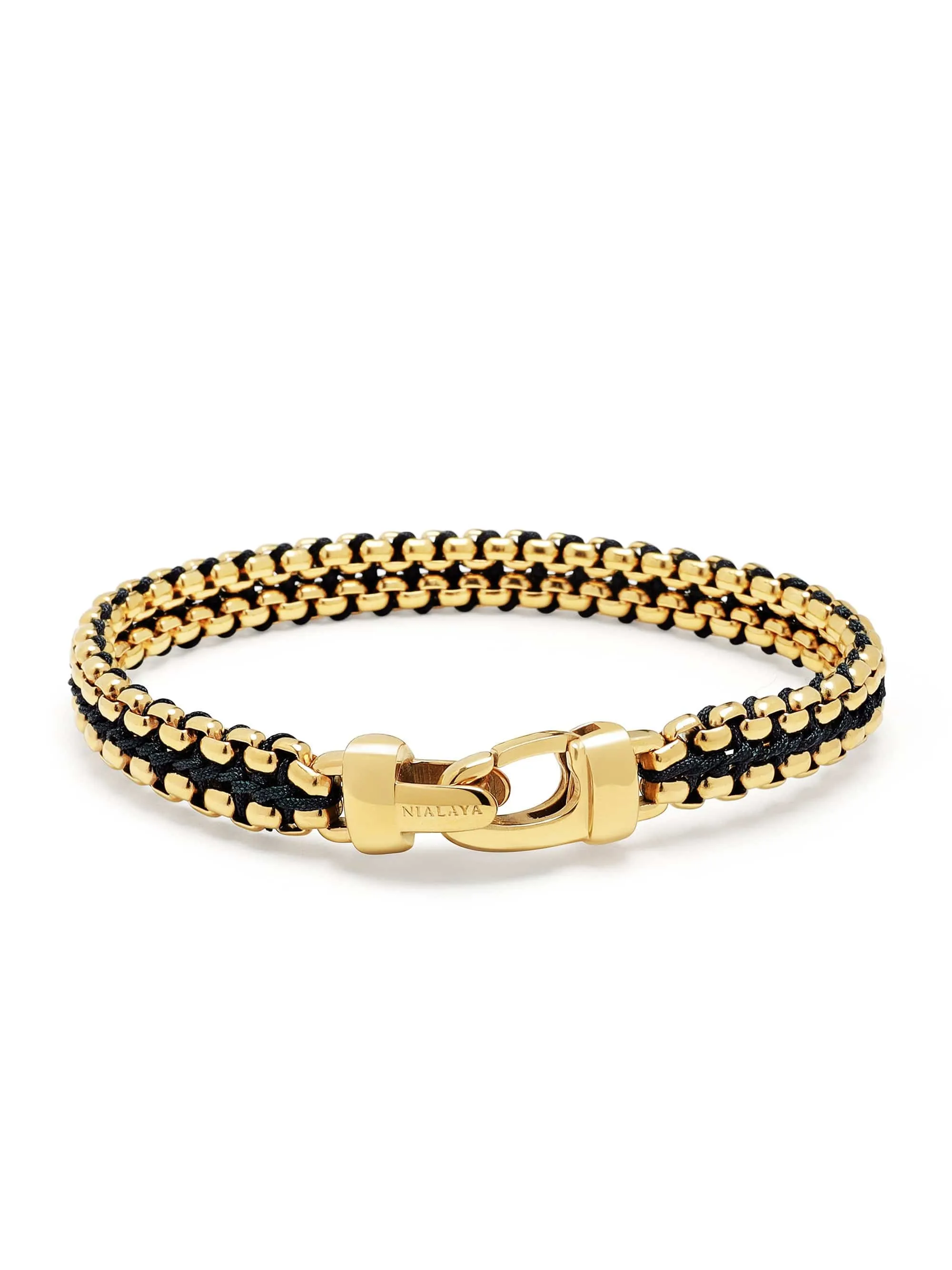 Men's Black Woven 8mm Box Chain Bracelet in Gold