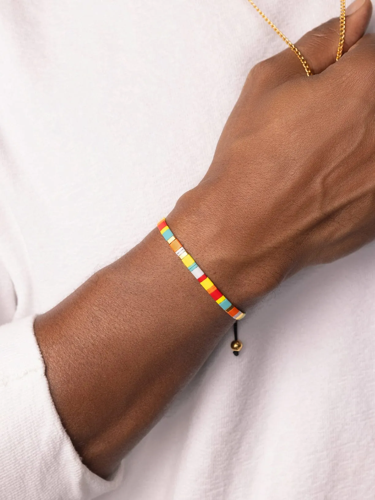 Men's Bracelet with Mixed Colors and Gold Miyuki Tila Beads