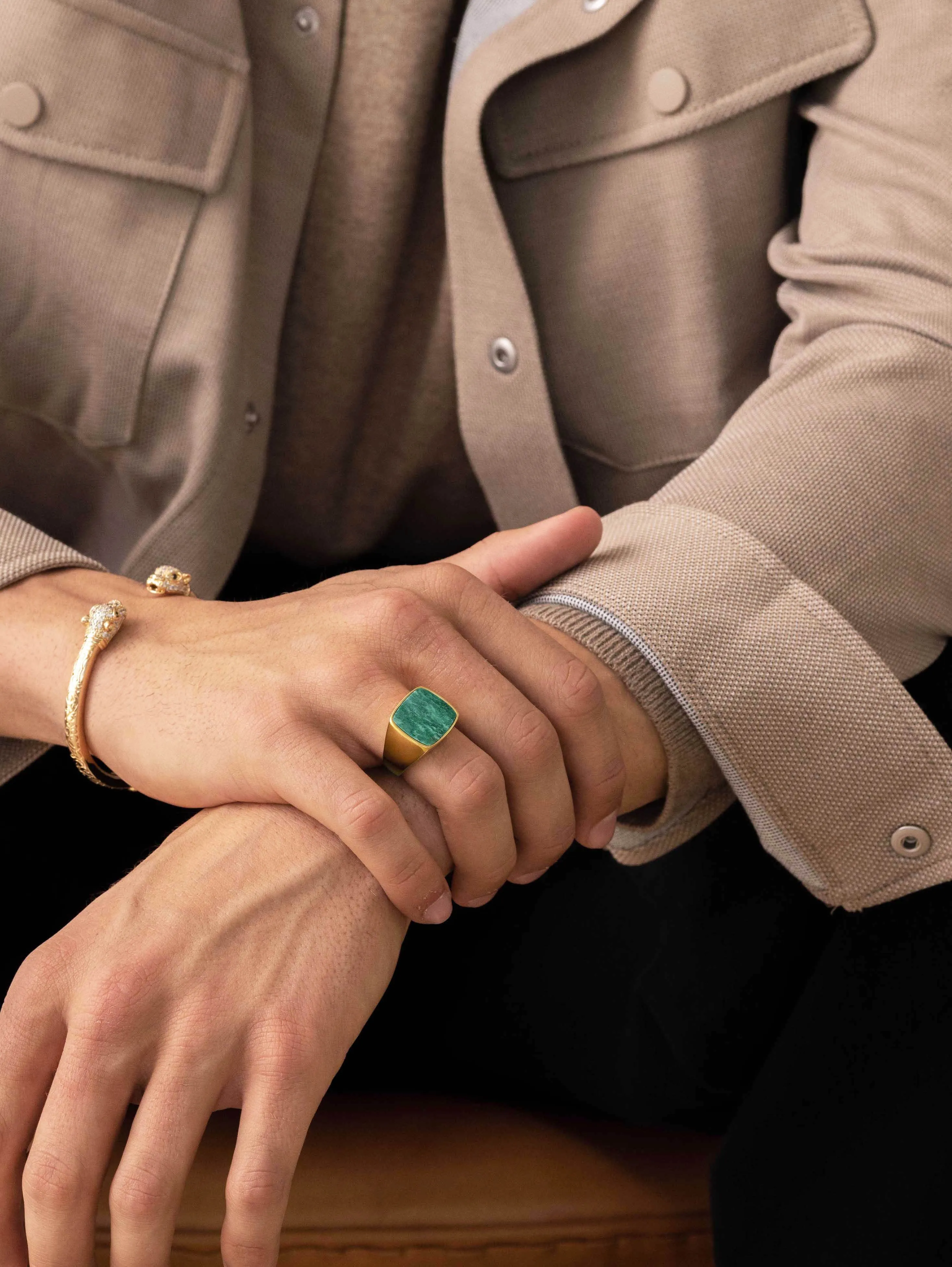 Men's Gold Signet Ring with African Turquoise