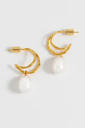 Molton Pearl Double Hoop Earrings