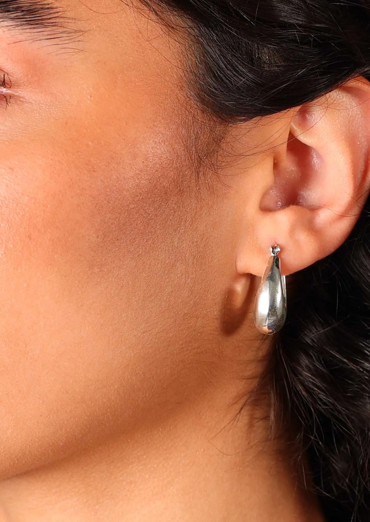 Moon Glow Hoop Silver Earrings