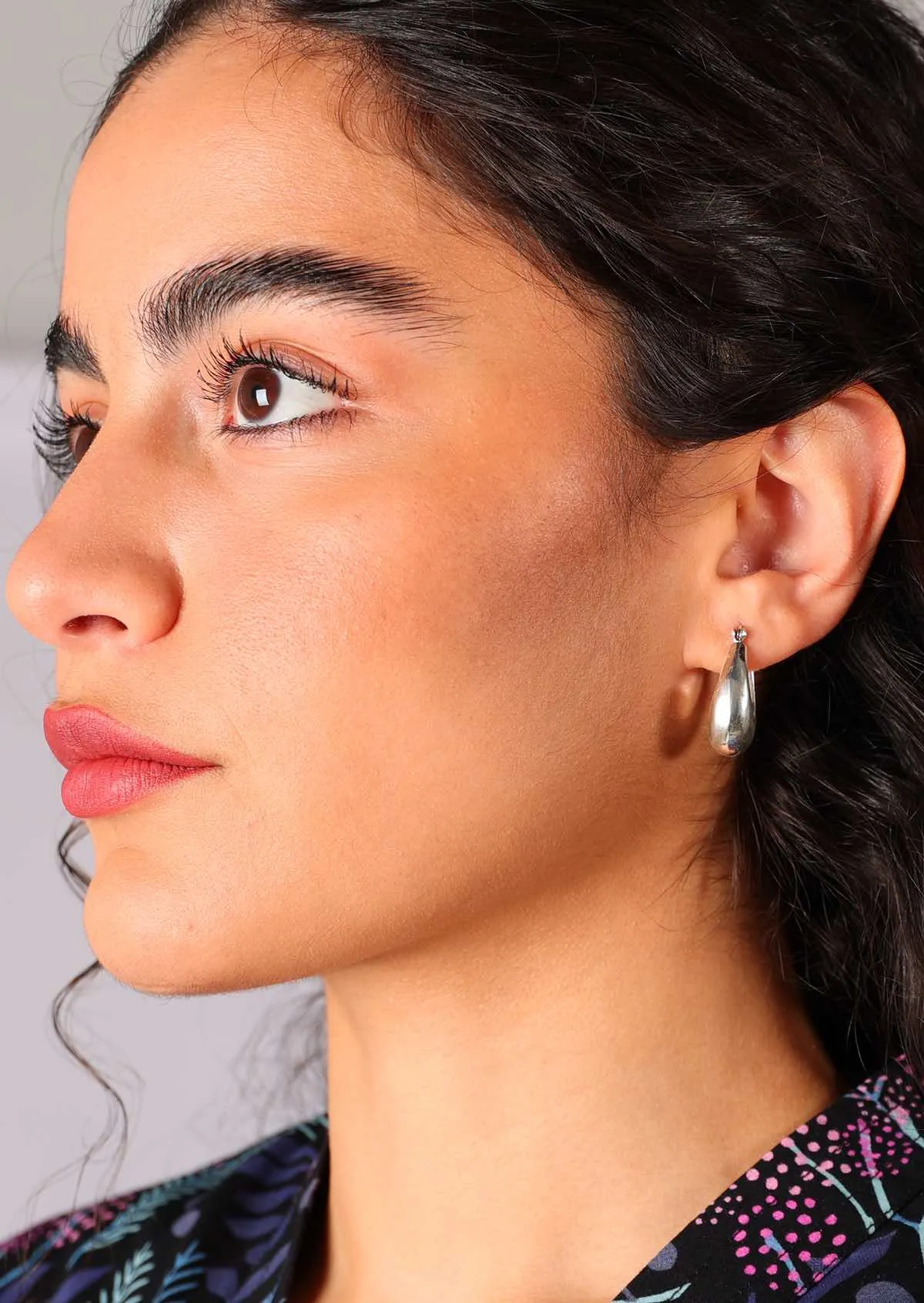 Moon Glow Hoop Silver Earrings