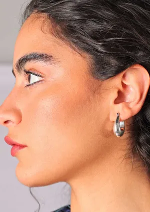 Moon Glow Hoop Silver Earrings