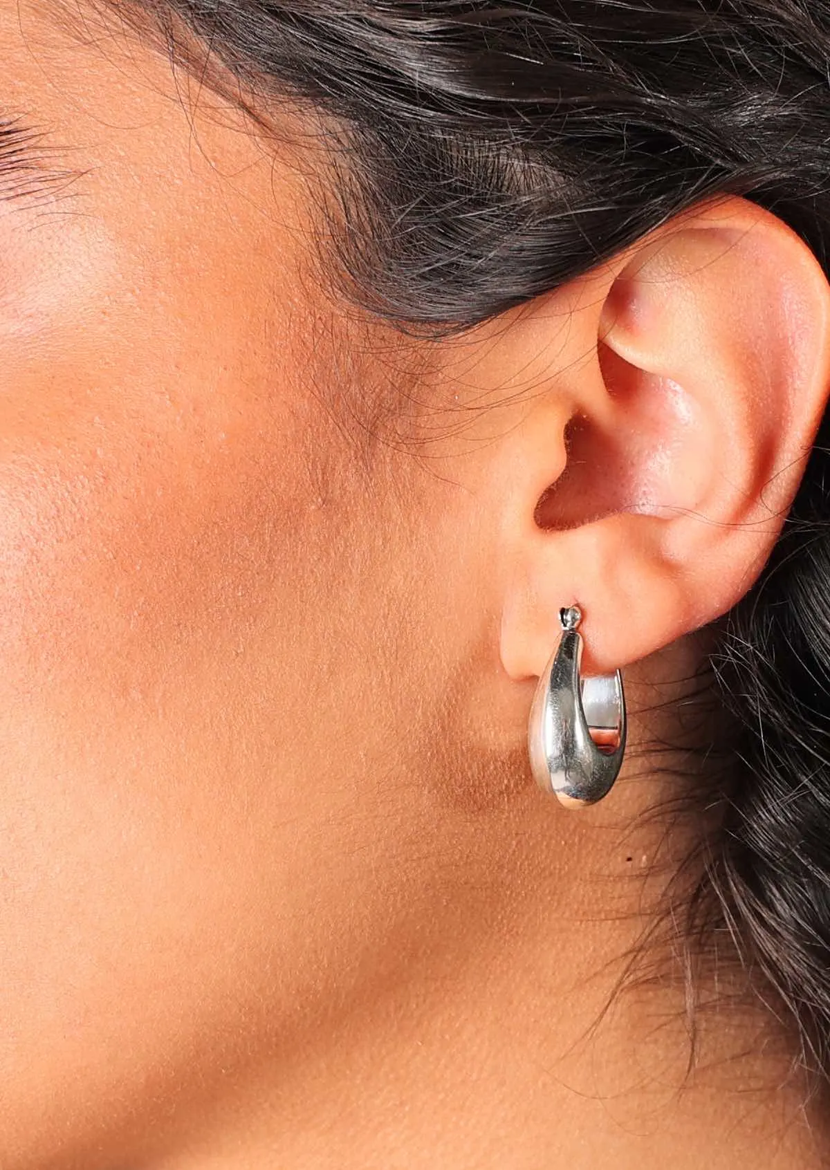Moon Glow Hoop Silver Earrings