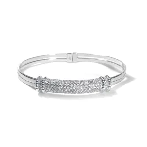 One Size Bracelet With Silver And CZ Bar Design