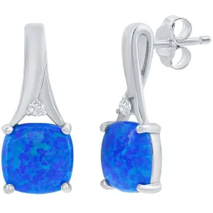Opalata Women's Earrings - Sterling Silver Blue Opal and White CZ Post Back | D-7930
