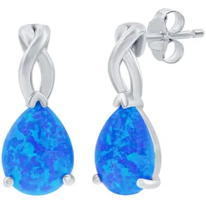 Opalata Women's Earrings - Sterling Silver Pear Shaped Blue Opal Post Back | D-7932