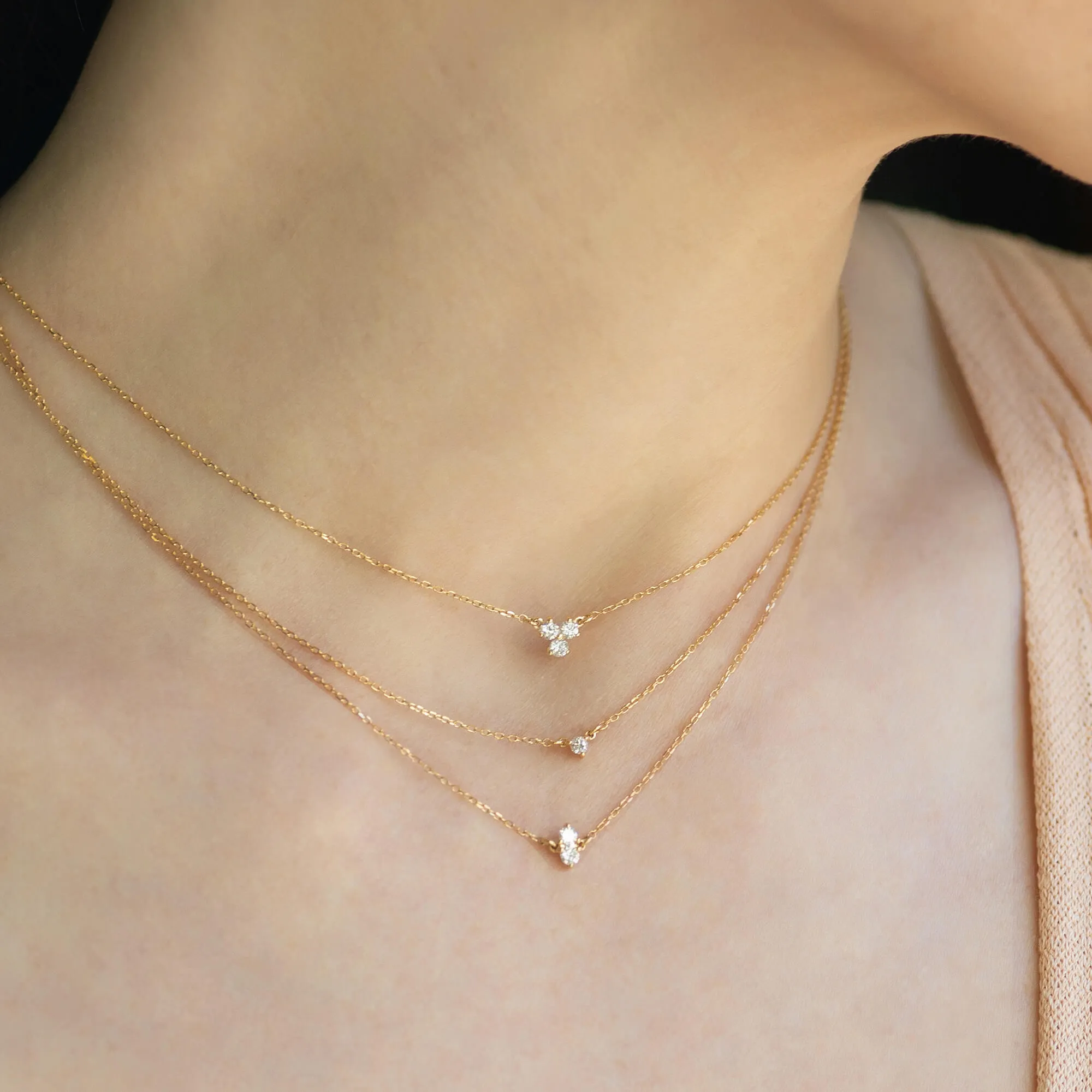 Reclaimed 18k Yellow Gold and Baguette Diamond Necklace, 3 Diamonds