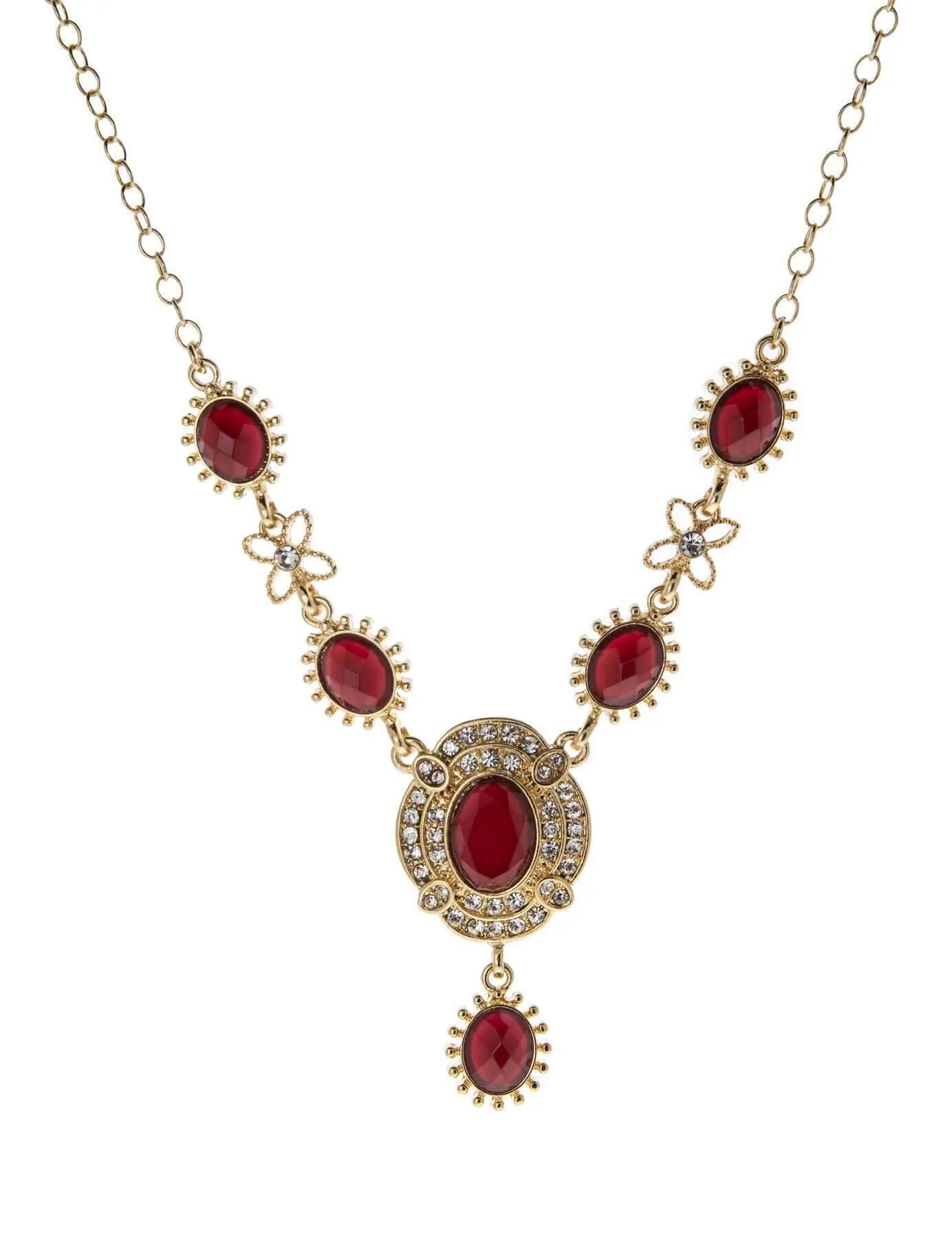 Regency Sol Oval Stone Crystal Drop Necklace 16"   3" Extender